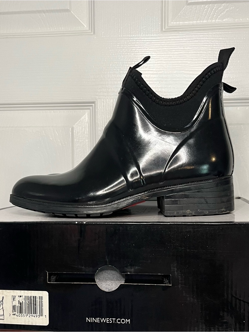 Nine West Glossy Black Rain Ankle Boot